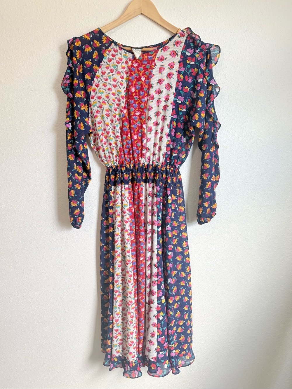 Vintage Diane Fres Multicolored Floral Midi Dress 80s 90s Cottagecore Prarie